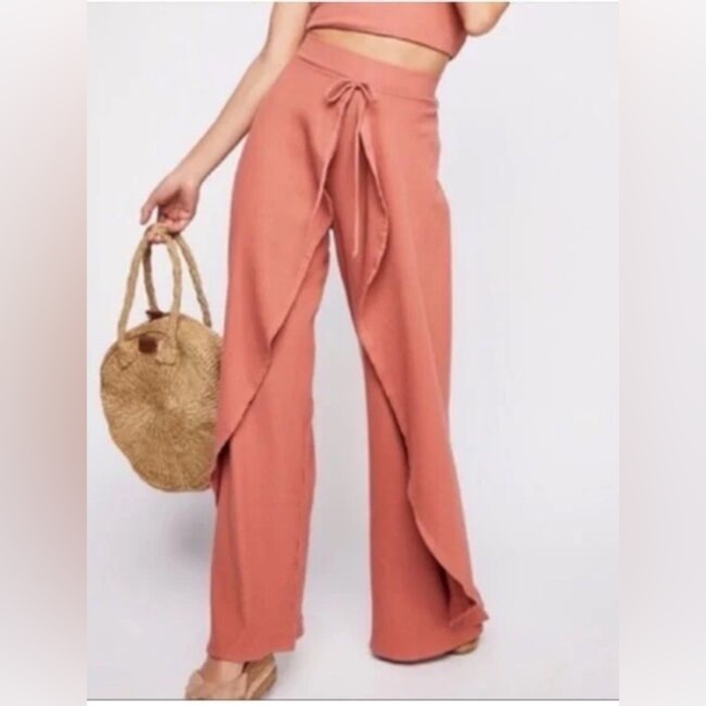 Free People Wide Leg Wrap Pants in Terracotta